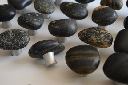 Stone Cabinet Knob - Silver Base - Natural Mountain Midnight Collection - Ann Ivory Studios